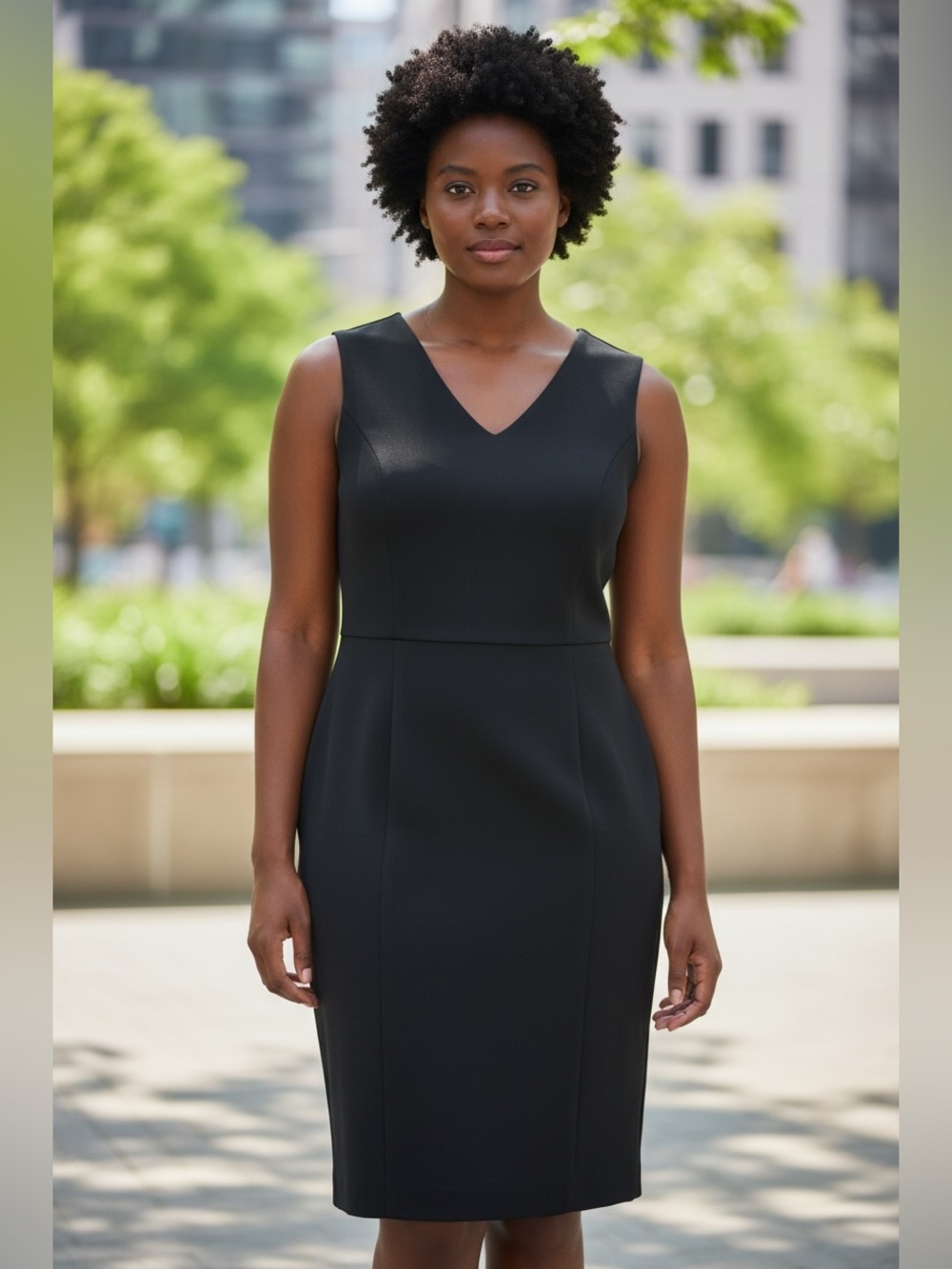 Kasper Black V-Neck Midi Sheath Dress